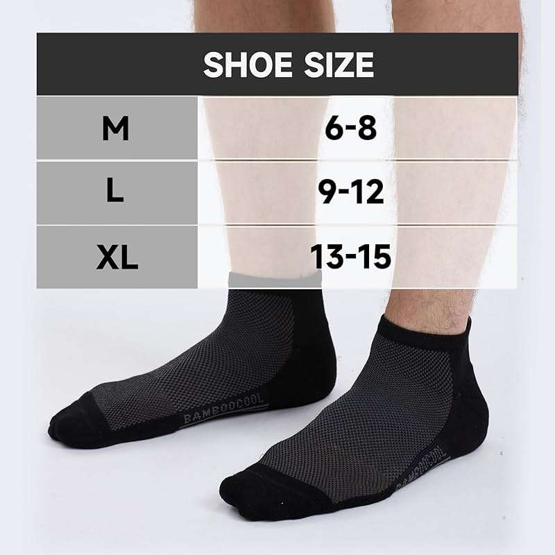 BAMBOO COOL Men's Athletic Ankle Socks Moisture Wicking, Anti-Odor Breathable Running Mesh Socks Arch Support, 8 Pack - Image 6