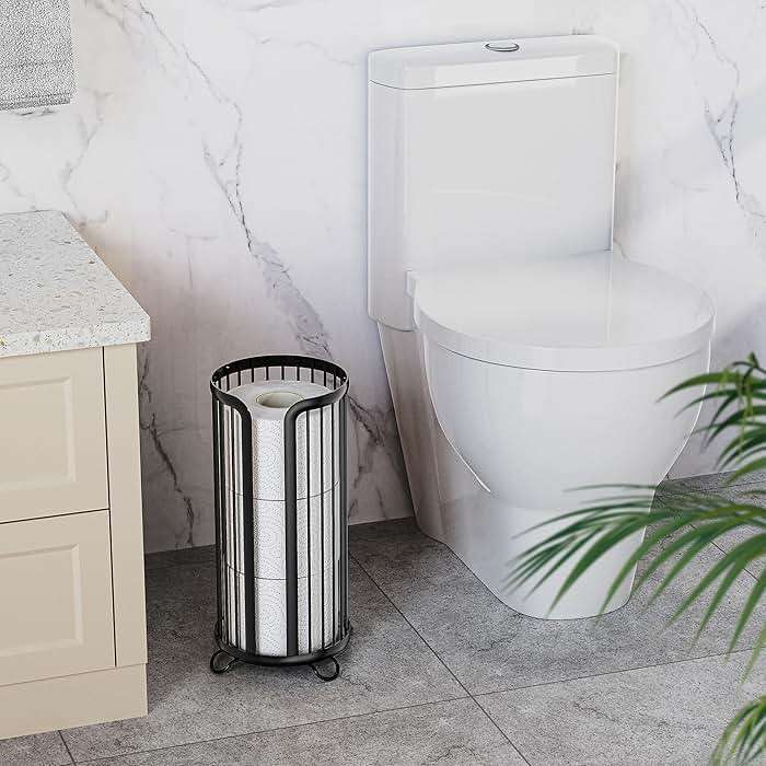 Bunoxea Toilet Paper Holder Stand, Freestanding Toilet Tissue Organizer, Minimalistic Storage Solution, Reserve Mega Rolls,Modern Black-2PACK - Image 4