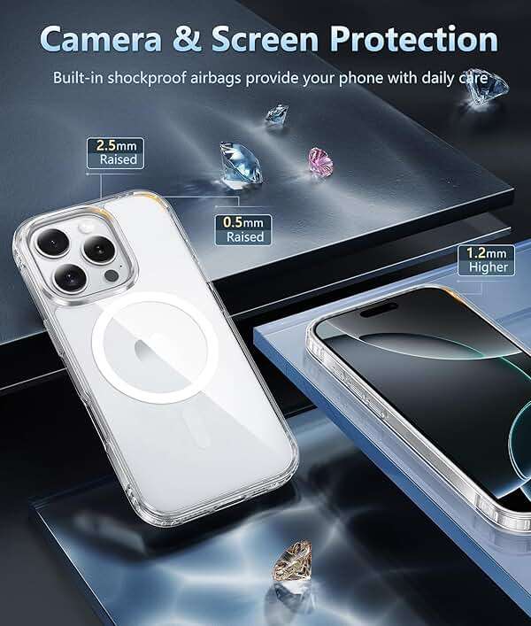 FNTCASE for iPhone 16 Pro-Max Case: Clear Magnetic Phone Cases with Screen Protector Compatible with Magsafe Slim Anti Yellowing Rugged Shockproof Protective Transparent Cell Cover (A-Clear) - Image 7