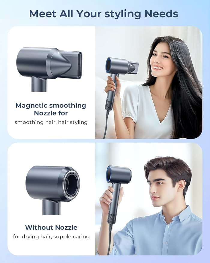 Hair Dryer, 150000 RPM Professional High-Speed Blow Dryer, Negative Ionic Hair Dryer for Fast Drying, Low Noise Thermo-Control HairDryer with Magnetic Nozzle for Home Travel Women Man - Image 5