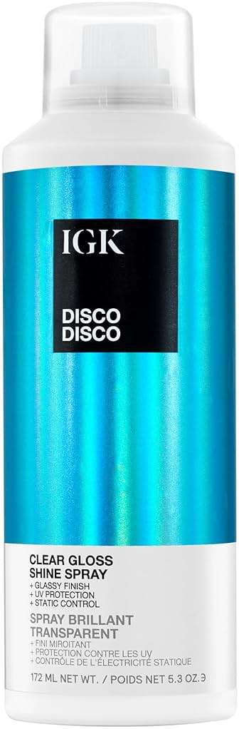 IGK Disco Disco Clear Gloss Shine Spray – High-Shine Finishing Spray with UV Protection – Vegan & Cruelty-Free - Image 1