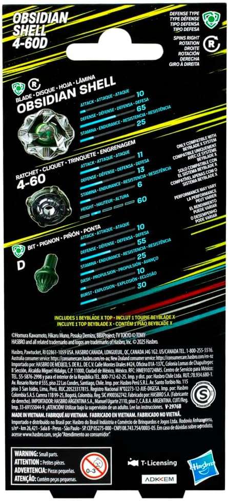 Beyblade X Obsidian Shell 4-60D Booster Pack Set with Defense Type Top; Authentic Takara Tomy Battle Tops Games/Toys for Boys and Girls 8+ - Image 7
