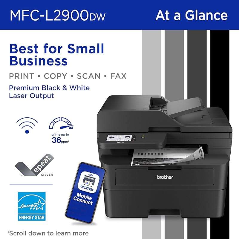 Brother Professional Laser Printer with Scanner, High-Speed 36 ppm Monochrome All-in-One, Wireless Duplex Printing and Scanning, Cloud-Ready 3.5 in Touchscreen for Small Business (MFC-L2900DW) - Image 2