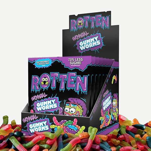 Rotten Original Gummy Worms - Low Sugar, Low Calorie, 7g Gut-Friendly Prebiotic Fiber and 3g Protein, Gluten Free Candy - 1.8 oz - 8-Pack - Image 1