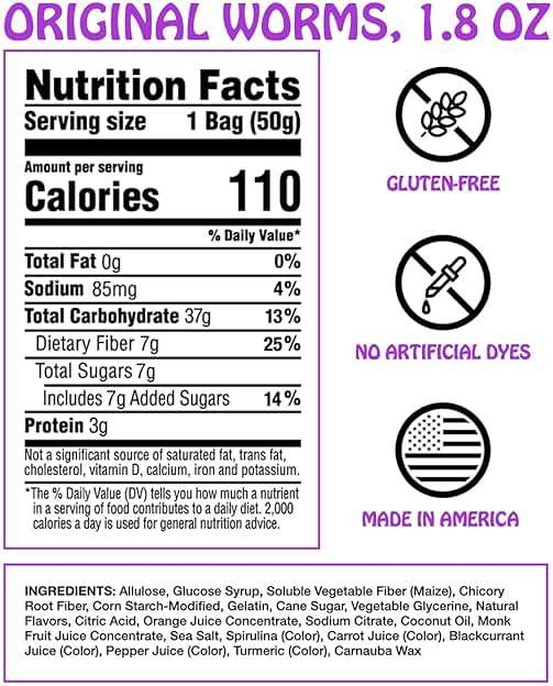 Rotten Original Gummy Worms - Low Sugar, Low Calorie, 7g Gut-Friendly Prebiotic Fiber and 3g Protein, Gluten Free Candy - 1.8 oz - 8-Pack - Image 2