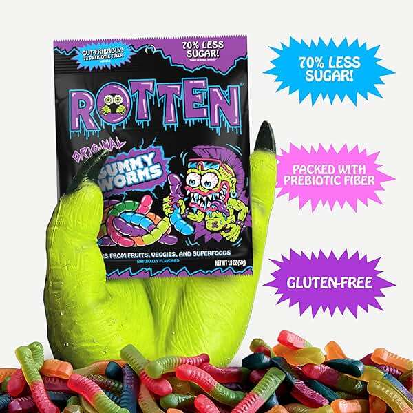 Rotten Original Gummy Worms - Low Sugar, Low Calorie, 7g Gut-Friendly Prebiotic Fiber and 3g Protein, Gluten Free Candy - 1.8 oz - 8-Pack - Image 5