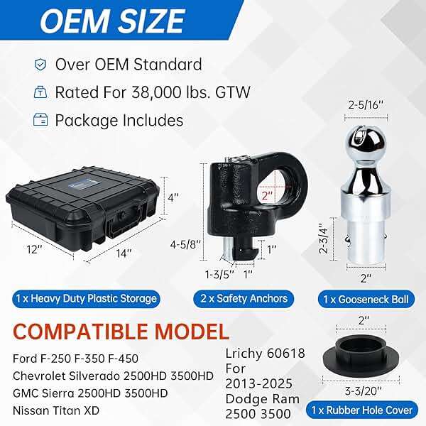 60692, Upgraded 38k 2-5/16 in Hitch Ball Puck System Gooseneck Hitch Kit with Case Compatible with Ford F250/F350/F450, Chevrolet Silverado 2500/3500 HD, GMC Sierra 2500/3500 HD Nissan Titan XD - Image 2