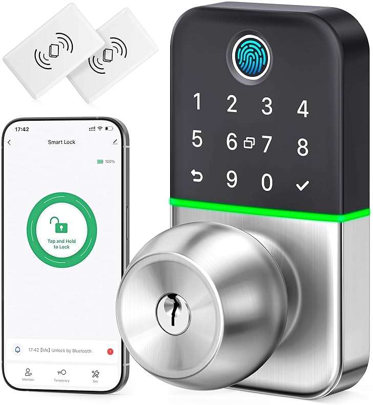 Keypad Smart Door Lock with Knob: Kucacci Keyless Entry Fingerprint Lock for Front Door - Keypad Digital Lock with Handle - Electronic Code Door Knob - Easy Installation - Generate Passcode Remotely - Image 1
