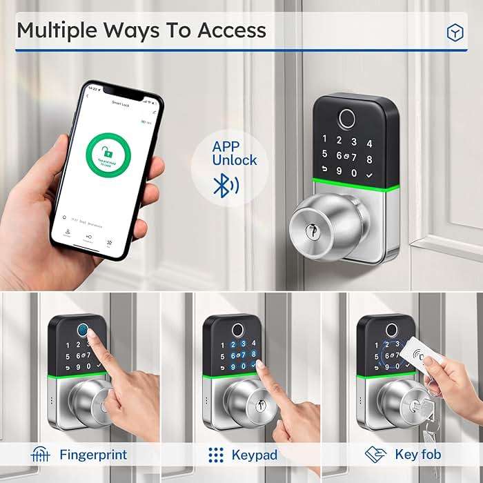 Keypad Smart Door Lock with Knob: Kucacci Keyless Entry Fingerprint Lock for Front Door - Keypad Digital Lock with Handle - Electronic Code Door Knob - Easy Installation - Generate Passcode Remotely - Image 2