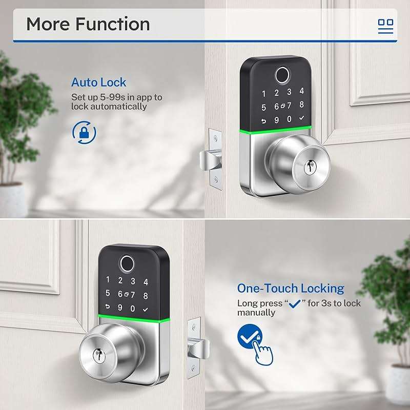 Keypad Smart Door Lock with Knob: Kucacci Keyless Entry Fingerprint Lock for Front Door - Keypad Digital Lock with Handle - Electronic Code Door Knob - Easy Installation - Generate Passcode Remotely - Image 4