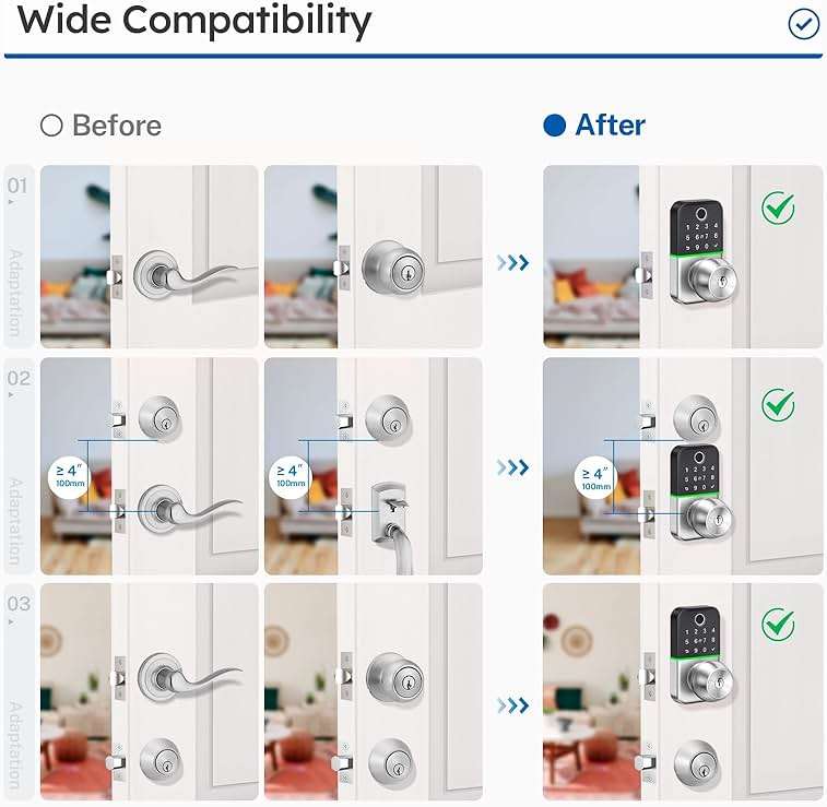 Keypad Smart Door Lock with Knob: Kucacci Keyless Entry Fingerprint Lock for Front Door - Keypad Digital Lock with Handle - Electronic Code Door Knob - Easy Installation - Generate Passcode Remotely - Image 7