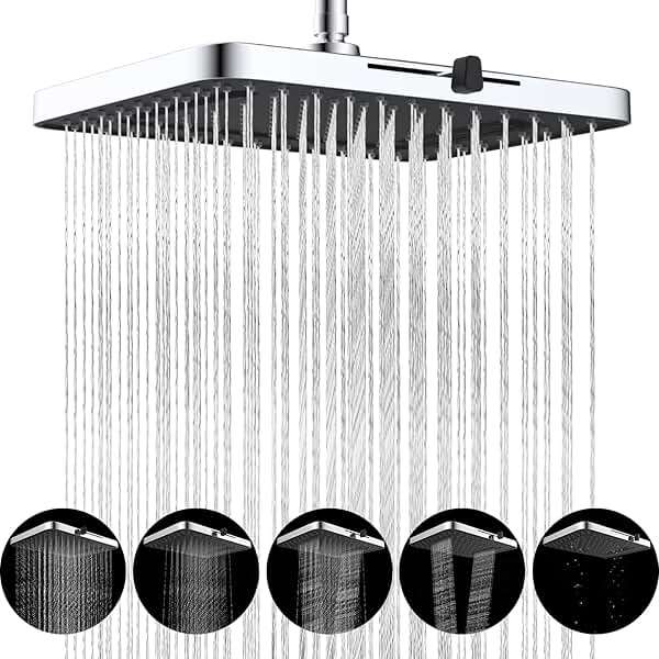 Hibbent cUPC Certified 5 Spray Modes Shower Head, 13'' High Pressure Large Rainfall Shower Head, High Flow Waterfall Bathroom Fixed Showerheads with Adjustable Swivel Ball Joint, Chrome - Image 1