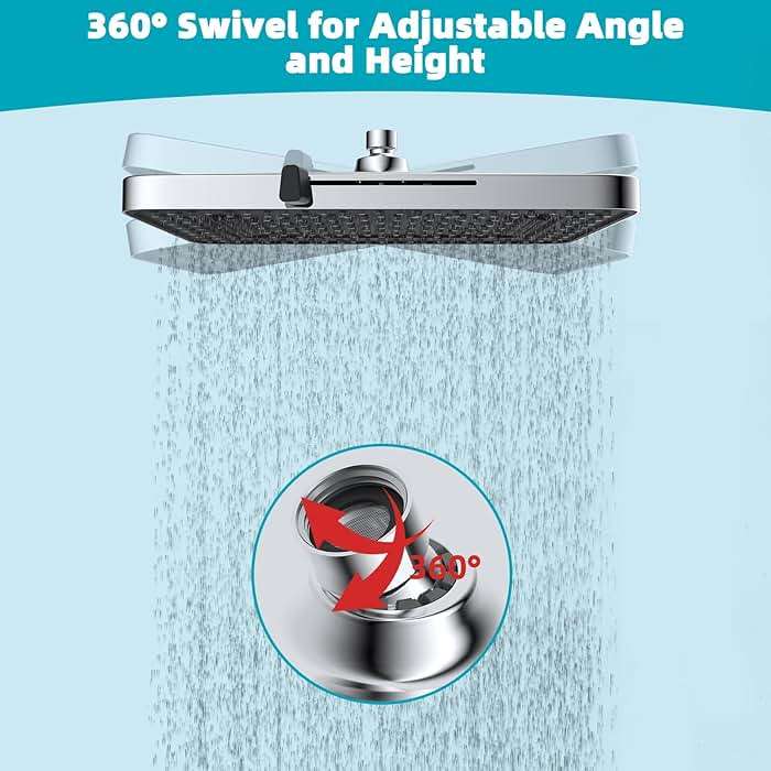 Hibbent cUPC Certified 5 Spray Modes Shower Head, 13'' High Pressure Large Rainfall Shower Head, High Flow Waterfall Bathroom Fixed Showerheads with Adjustable Swivel Ball Joint, Chrome - Image 8