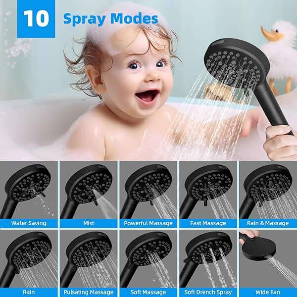 Hibbent cUPC Certified High Pressure 13'' Dual Shower Head Combo with 10-mode Handheld Spray, Rainfall 5-spray Shower Head, 12'' Adjustable Extension Arm, 71'' Hose, Showerhead Holder, Matte Black - Image 5