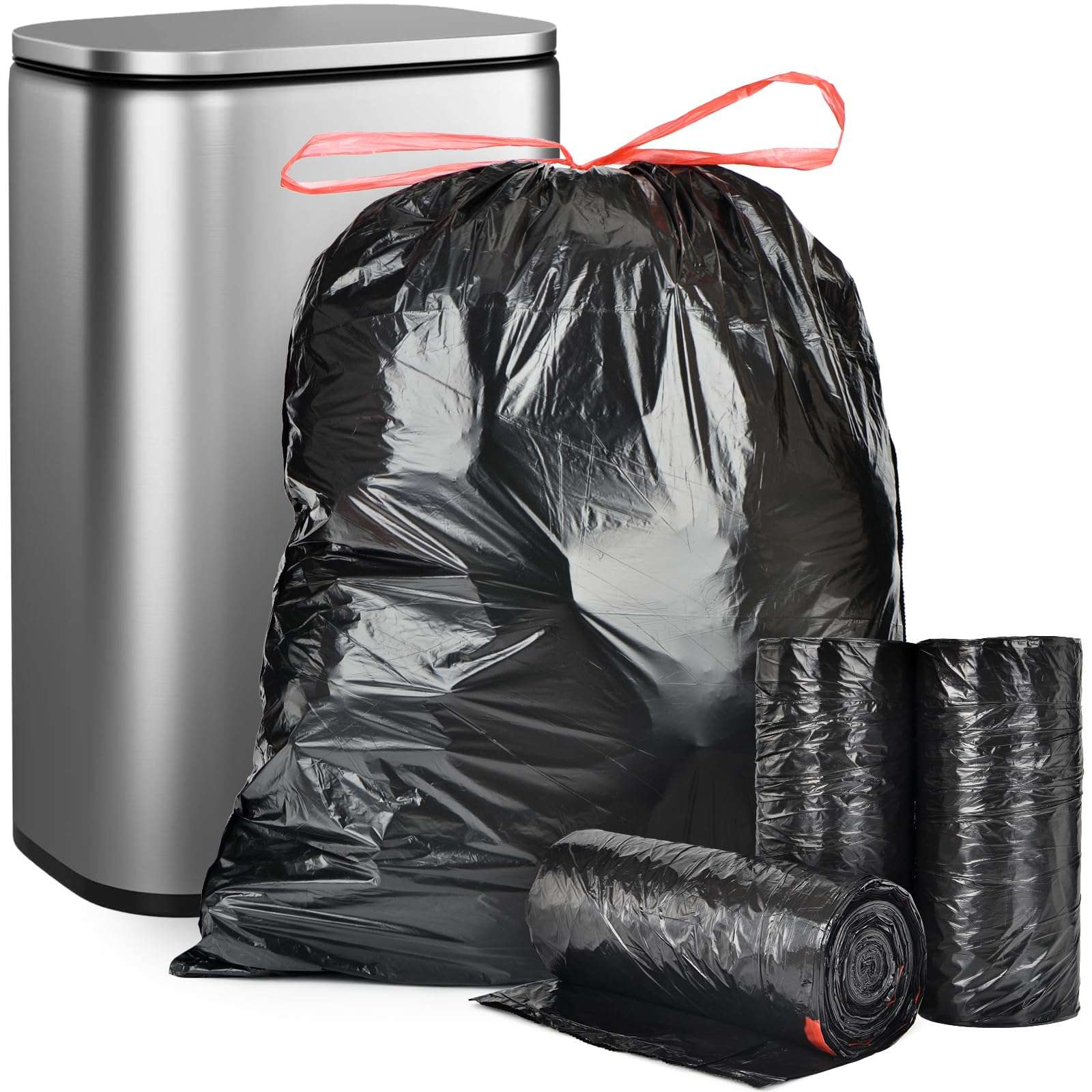 Geiteoa 15-18 Gallon Black Trash Bags with Drawstring (102 Count) Fit 16, 17 Gal High Density Large Garbage Bags, Strong Plastic Trash Can Liners for Kitchen Lawn Commercial - Image 1