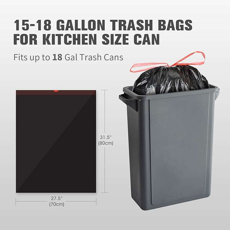 Geiteoa 15-18 Gallon Black Trash Bags with Drawstring (102 Count) Fit 16, 17 Gal High Density Large Garbage Bags, Strong Plastic Trash Can Liners for Kitchen Lawn Commercial - Image 2