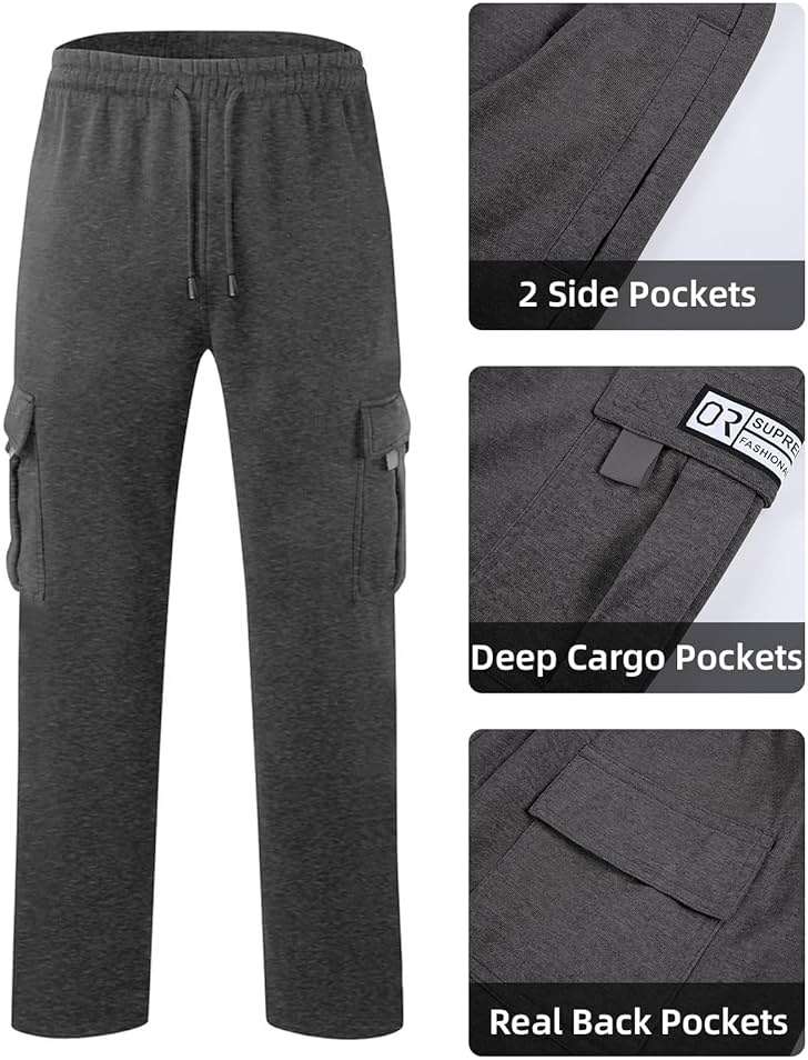 Lasjixion Men's Cargo Sweatpants Open Bottom Fleece Hiking Jogger Cargo Sweatpants for Men with Pockets - Image 4