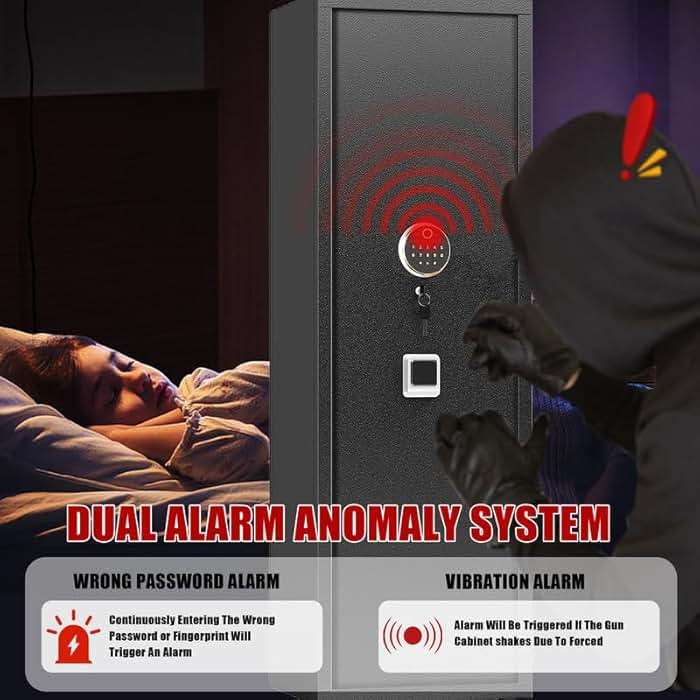 [No Assembly Required]8-12 Fingerprint Gun Safe for Rifles and Pistols,Gun Safes for Rifle and Password Lock, Gun Cabinet for Home with Adjustable Shelves, Biometric Heavy Duty Long Gun Safe,57" High - Image 5