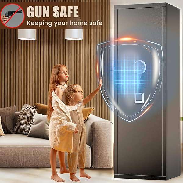 [No Assembly Required]8-12 Fingerprint Gun Safe for Rifles and Pistols,Gun Safes for Rifle and Password Lock, Gun Cabinet for Home with Adjustable Shelves, Biometric Heavy Duty Long Gun Safe,57" High - Image 7