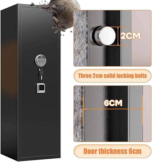 [No Assembly Required]8-12 Fingerprint Gun Safe for Rifles and Pistols,Gun Safes for Rifle and Password Lock, Gun Cabinet for Home with Adjustable Shelves, Biometric Heavy Duty Long Gun Safe,57" High - Image 8