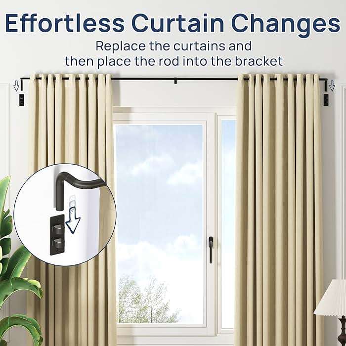 ENJOYBASICS Blackout Curtain rod for windows 48 to 84, 5/8 in Wrap Around Curtain Rods for Bedroom, Living Room, Adjustable from 30 to 86 Inches, Matte Black - Image 3