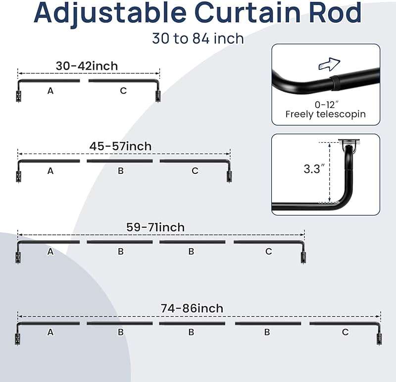 ENJOYBASICS Blackout Curtain rod for windows 48 to 84, 5/8 in Wrap Around Curtain Rods for Bedroom, Living Room, Adjustable from 30 to 86 Inches, Matte Black - Image 5