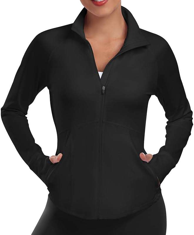 YOKGO Women's Athletic Jackets Lightweight Sport Workout Jackets Zip Up Running Jackets with Thumb Holes for Gym Yoga - Image 1