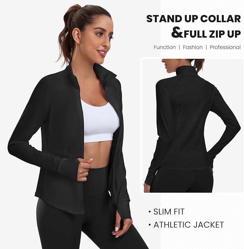 YOKGO Women's Athletic Jackets Lightweight Sport Workout Jackets Zip Up Running Jackets with Thumb Holes for Gym Yoga - Image 3
