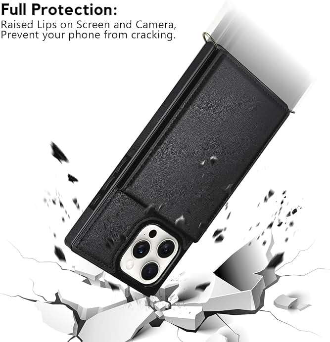 Vofolen for iPhone 16 Pro Case Wallet with Card Holder Crossbody Lanyard Strap Leather with Magnetic Clasp Heavy Duty Shockproof Protective Flip Cover for iPhone 16 Pro Phone Case for Women-Black - Image 6