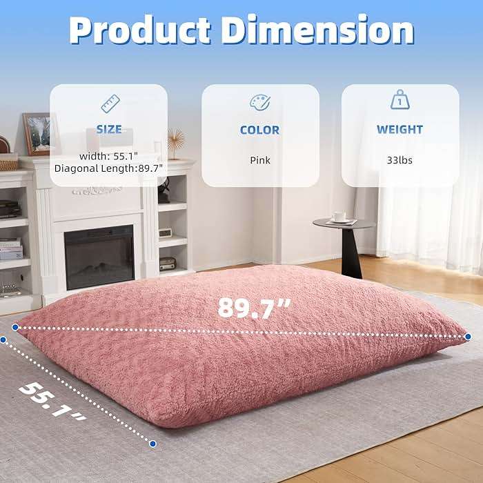 HABUTWAY 4 in 1 Bean Bag Chair, Giant Memory Foam Filling Bean Bag Sofa, Adult Bean Bag Chair, Machine Washable Faux Fur Cover, Bean Bag for Adult (Pink) - Image 2