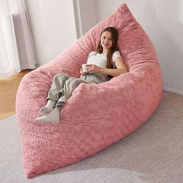 HABUTWAY 4 in 1 Bean Bag Chair, Giant Memory Foam Filling Bean Bag Sofa, Adult Bean Bag Chair, Machine Washable Faux Fur Cover, Bean Bag for Adult (Pink) - Image 3