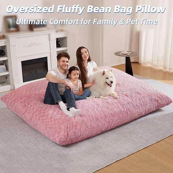 HABUTWAY 4 in 1 Bean Bag Chair, Giant Memory Foam Filling Bean Bag Sofa, Adult Bean Bag Chair, Machine Washable Faux Fur Cover, Bean Bag for Adult (Pink) - Image 5