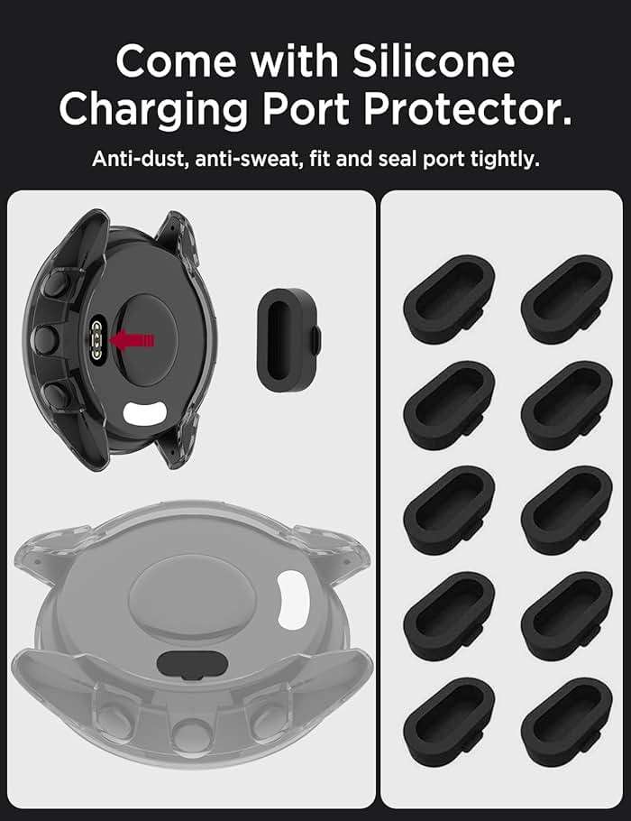 Miimall 2+10 Pack Compatible with Garmin Forerunner 165 Screen Protector, Anti Dust Plug Silicone Charger Port Protector + Hardness Tempered Glass Screen Protector for Forerunner 165/165 Music - Image 6
