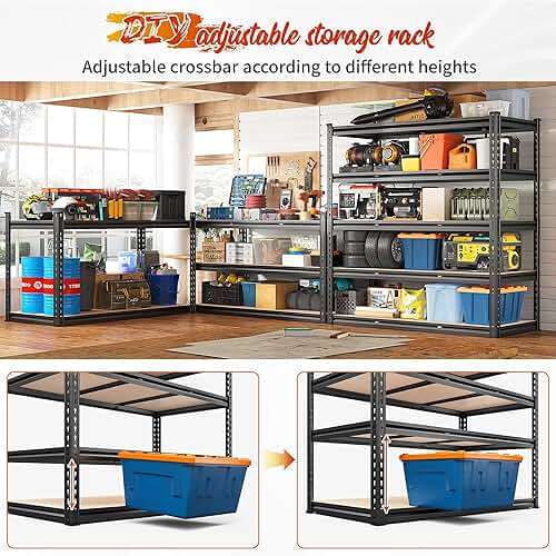 REIBII 48" W Garage Shelving 3080LBS Heavy Duty Storage Shelves 5 Tier Garage Shelves Adjustable Metal Shelving Unit Utility for Basement, Pantry, Warehouse, Commercial, Industrial, 72" H x 24" D - Image 4