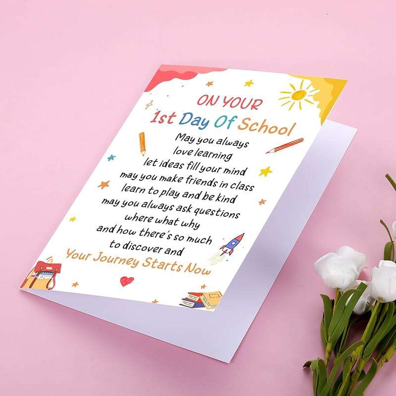 XPENMULBOJA First Day for School card for Kids First Day of Kindergarten Preschool Supplies 1st Grade School Back to School Stuff Gift for Girl Boy Daughter Son 1st Grade & preschool supplies - Image 2