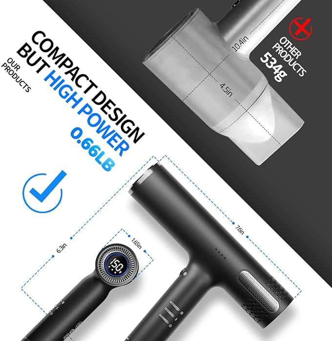 Lanvier Hair Dryer with Diffuser, Professional Ionic Blow Dryer for Women, Compact Lightweight Design Fast Drying, Intelligent 4 Heats, 3 Airflow Control, LCD Display, Cool Shot for Curly & All Hairs - Image 3