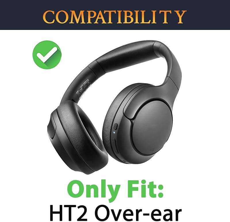 SOULWIT Earpads for TOZO HT2/HT3 Headphones, Ear Pads Cushions with Softer Protein Leather, Noise Isolation Foam - Black - Image 2