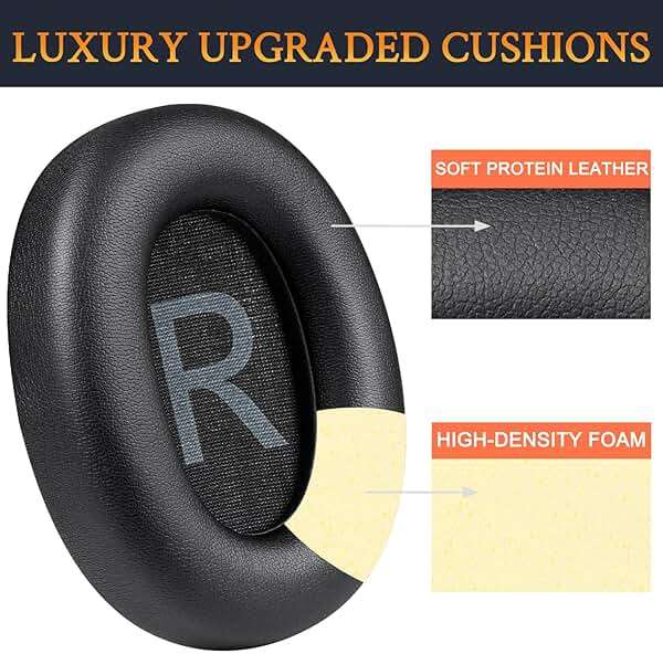 SOULWIT Earpads for TOZO HT2/HT3 Headphones, Ear Pads Cushions with Softer Protein Leather, Noise Isolation Foam - Black - Image 4