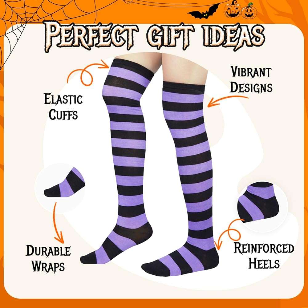 Christmas Thigh High Socks - Halloween Striped Knee High Socks for Women & Teen Girls 4 Pack - Image 2