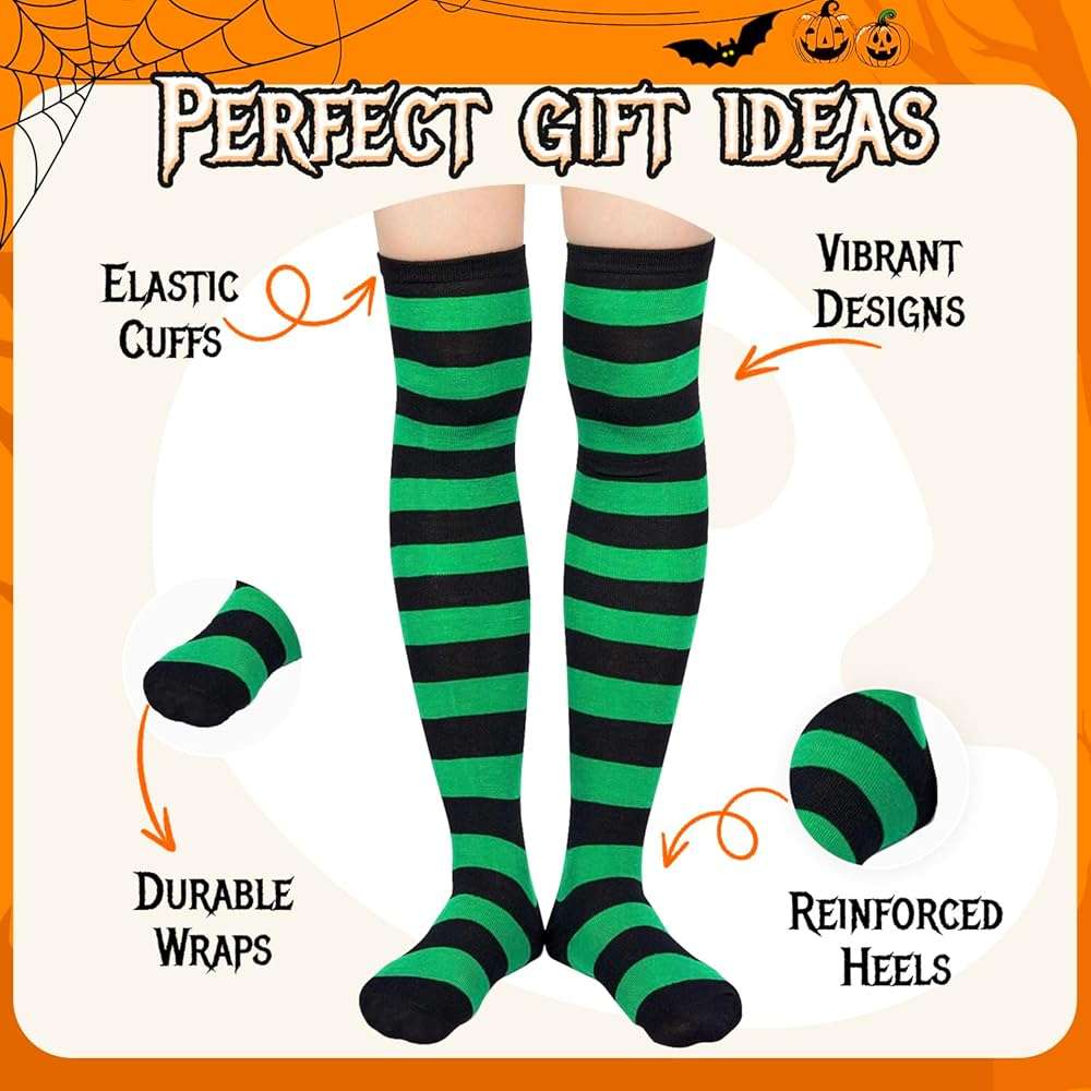Christmas Thigh High Socks - Halloween Striped Knee High Socks for Women & Teen Girls 4 Pack - Image 5