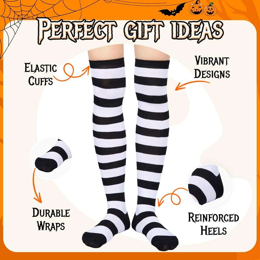 Christmas Thigh High Socks - Halloween Striped Knee High Socks for Women & Teen Girls 4 Pack - Image 6