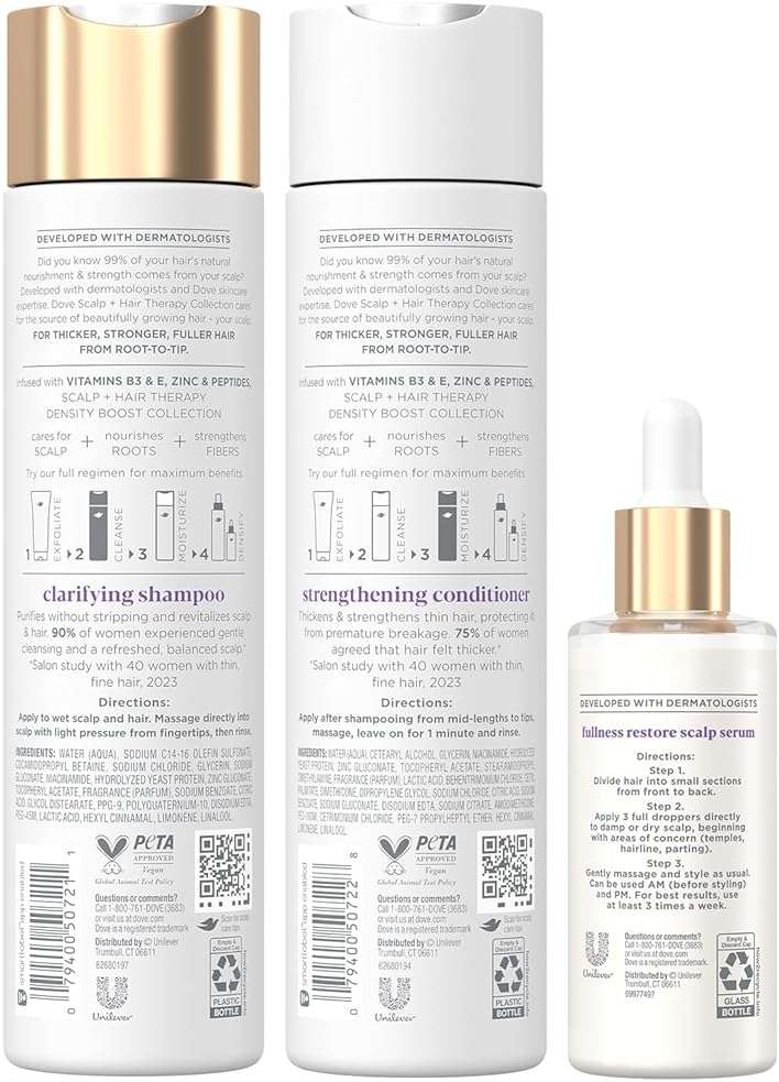 Dove Derma Scalp Thickening Shampoo, Conditioner + Fullness Restore Scalp Serum – Density Boost with Niacinamide, Glycerin, Zinc & Peptides - Image 2