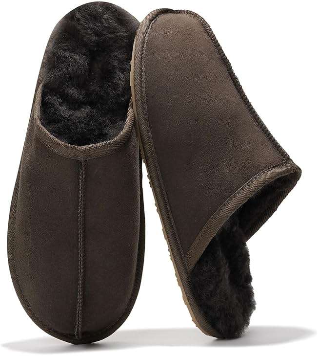 Project Cloud Mens Slippers 100% Genuine Leather and Genuine Shearling Lining – House Slippers for Men with Memory Foam Insole – Lightweight & Non Slip Mens House Shoes - Image 1