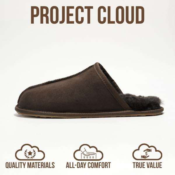 Project Cloud Mens Slippers 100% Genuine Leather and Genuine Shearling Lining – House Slippers for Men with Memory Foam Insole – Lightweight & Non Slip Mens House Shoes - Image 3