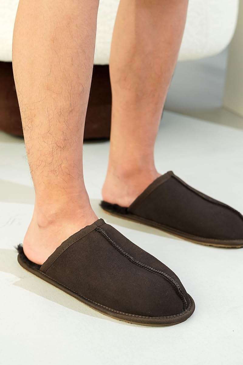 Project Cloud Mens Slippers 100% Genuine Leather and Genuine Shearling Lining – House Slippers for Men with Memory Foam Insole – Lightweight & Non Slip Mens House Shoes - Image 5