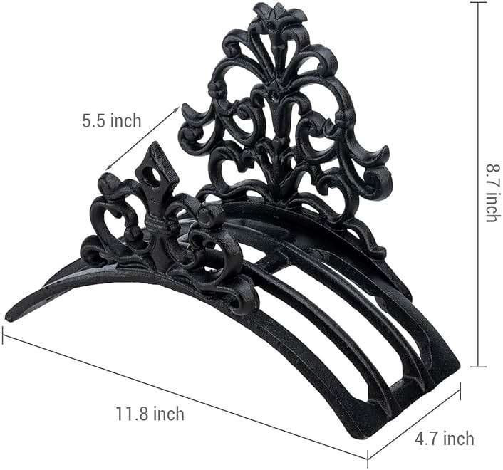 MyGift Wall Mounted Garden Hose Holder, Decorative Vintage French Floral Scrollwork hose Reel Hanger, Black Cast Iron Water Hose Storage Rack - Image 3
