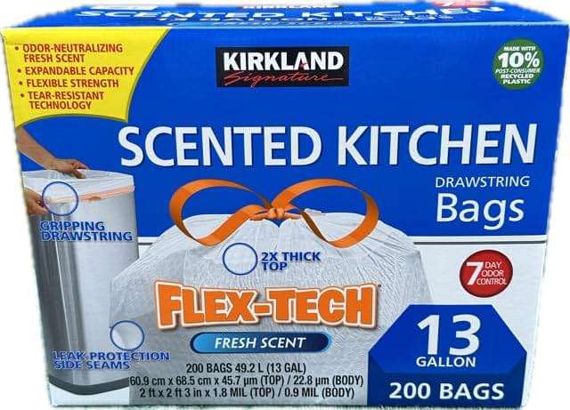 BD Kirkland Scented Kitchen Drawstring Bags, 13 Gallon, 200 Bags - Image 1