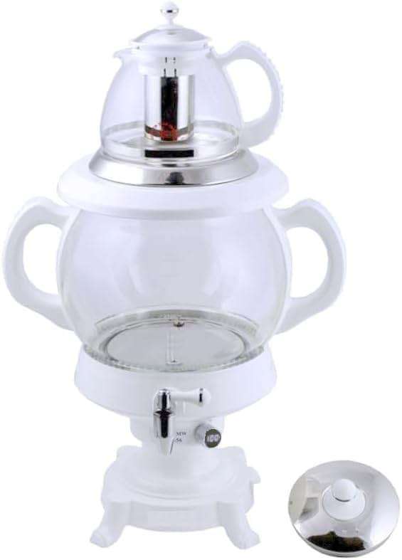 Electric Samovar Digital Display Russian Persian Turkish Tea Maker Water Kettle Glass Teapot 5+1=6 Liter 110V 1100w Auto Shut Off, Keep Warm White - Image 1