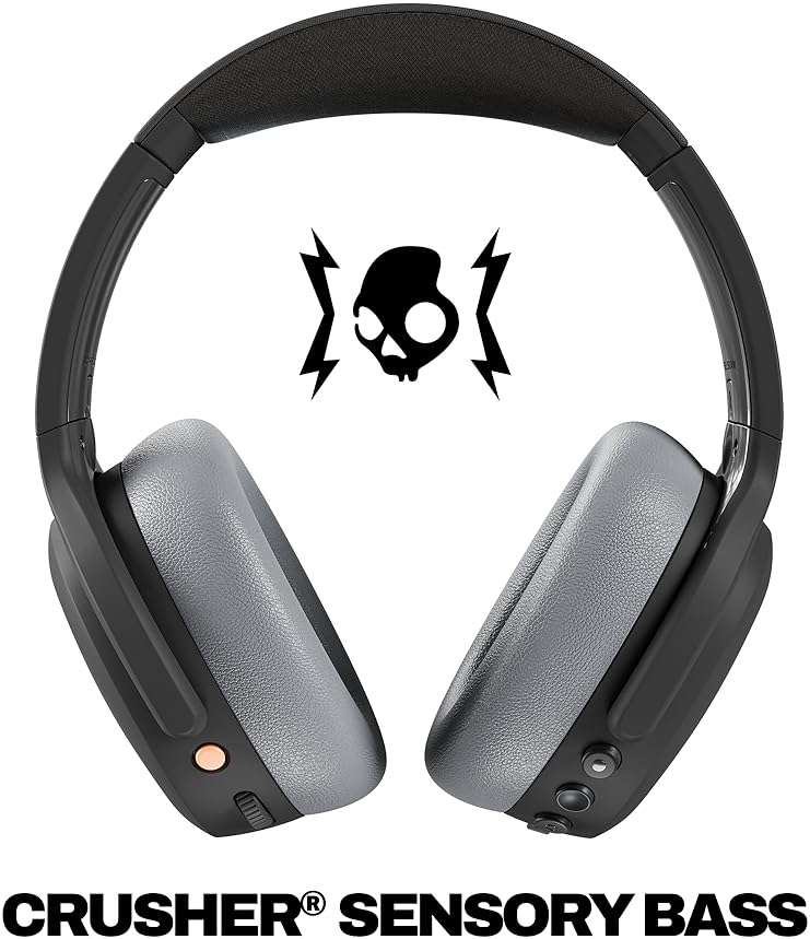 Skullcandy Crusher ANC 2 Wireless Over-Ear Bluetooth Headphones with Multi-Sensory Bass, Active Noise Cancelling, Up to 60 Hours Battery, Microphone for iPhone Android - Black/Asphalt - Image 2