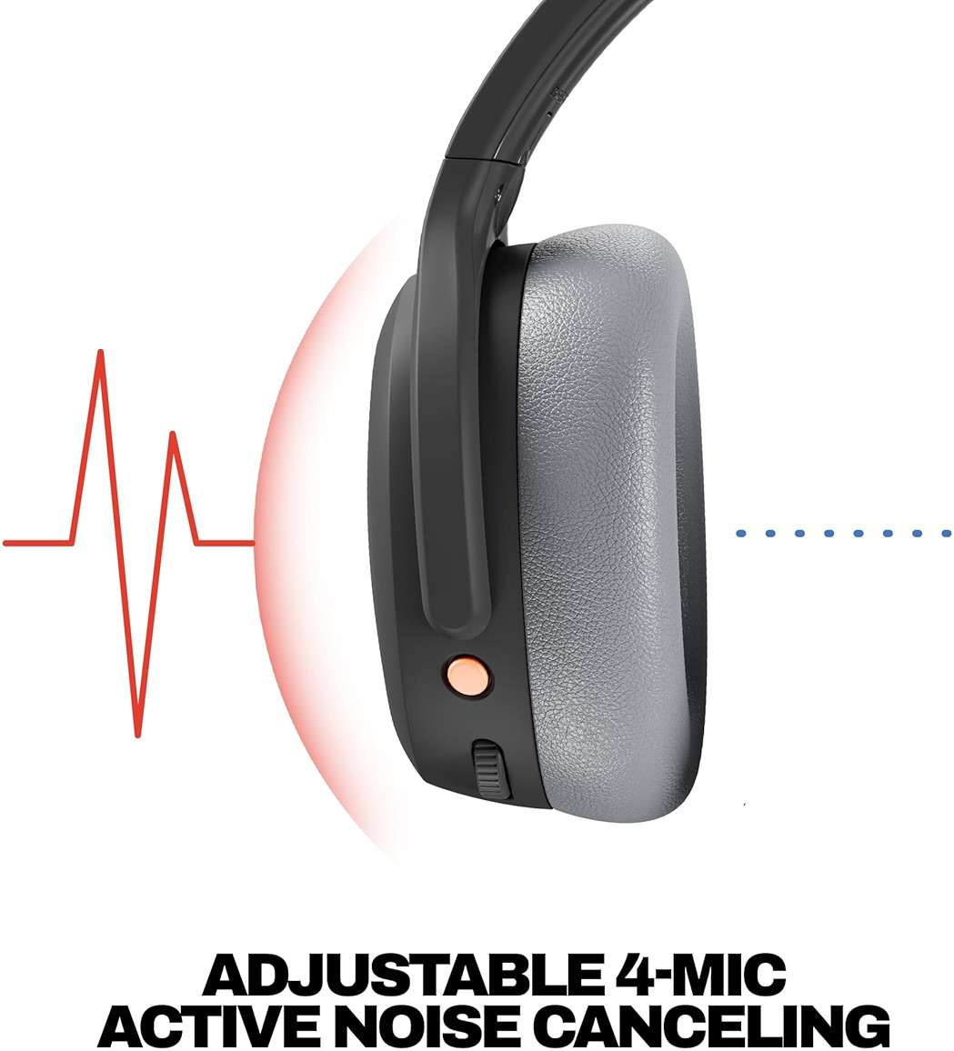 Skullcandy Crusher ANC 2 Wireless Over-Ear Bluetooth Headphones with Multi-Sensory Bass, Active Noise Cancelling, Up to 60 Hours Battery, Microphone for iPhone Android - Black/Asphalt - Image 4